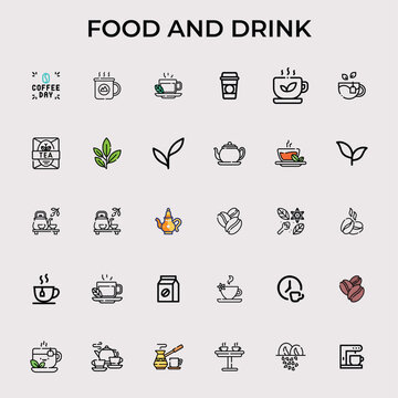 Minimal Coffee Bean, Coffee Pot, and Tea Leaf Icon Set for Beverage Design