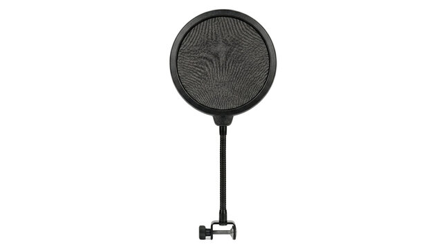 Black studio microphone pop filter with clamp