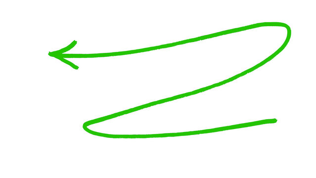 Green hand drawn loop back arrow pointing left