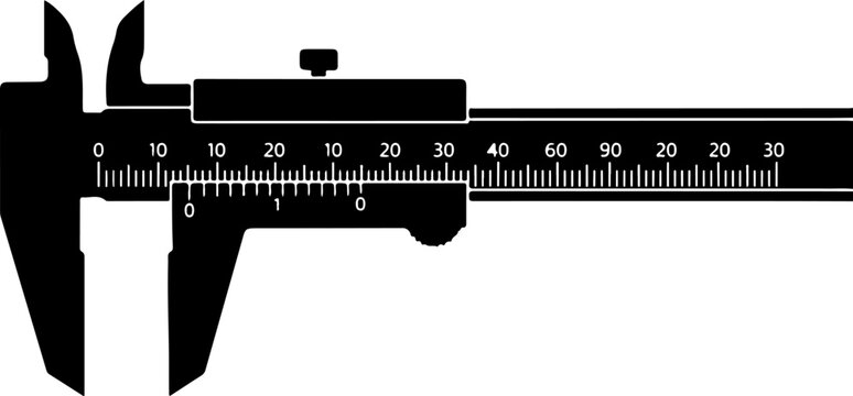 Vintage-style vernier caliper, precision measurement tool, black silhouette, ruler gauge, vernier caliper, precision measurement, ruler gauge, measuring tool, silhouette, black, vintage, industrial, e