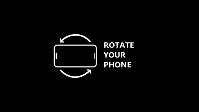 Rotate Your Phone Animation instruction icon with smartphone and circular arrows on black background mobile orientation guide UI animation modern minimal design 4k animation video