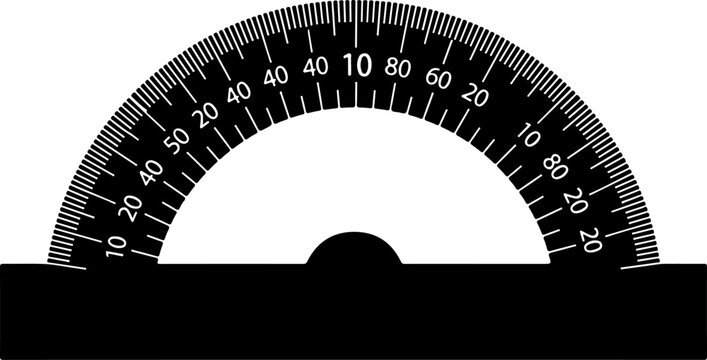 Protractor, angle ruler, degree measure, geometry tool, black and white