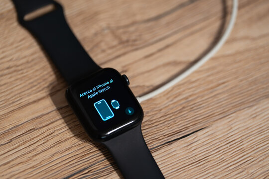 Bucharest Romania 2 April 2026 .Close-up of an Apple Watch SE (2nd generation) smartwatch featuring a sleek modern design and digital display