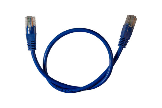 Blue Ethernet RJ45 cable coiled network connector data transmission