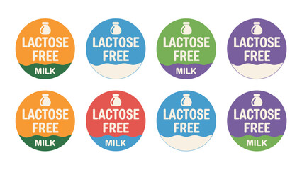 Obraz premium Lactose Free Round Label Badges – Milk Bottle Icon Food Packaging Vector