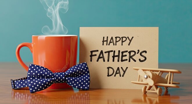 Festive father's day still life coffee bowtie and gift for a special dad