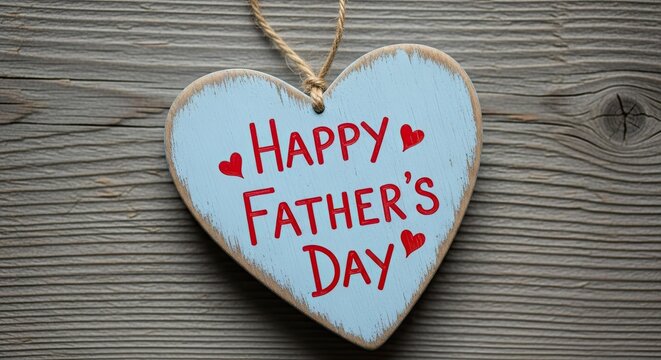 Handmade heart shaped sign for father's day with red lettering and hearts