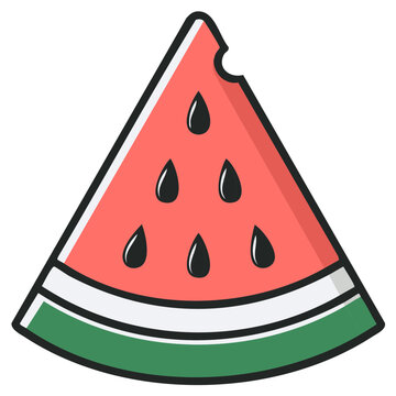 Illustration of a Watermelon Slice with a Bite Mark. Red and Green Summer Food Icon