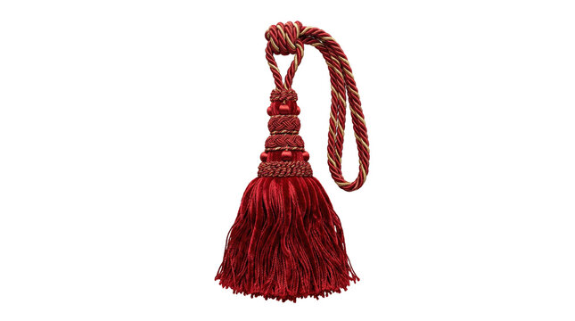 Decorative red velvet tassel with gold twisted cord