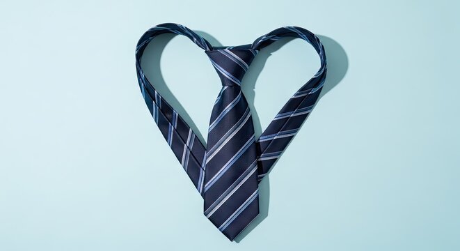 Elegant navy and white striped tie shaped as a heart symbolizing style and affection