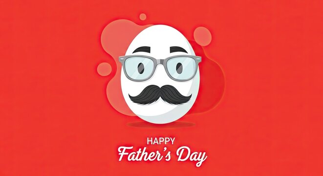 Charming father's day illustration a whimsical face with mustache and glasses on red background
