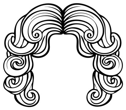 Cartoon Judge Wig Outline, Legal Court Black and White Design, Curly Hair for Costume or Decoration