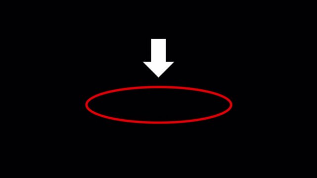 Animated white squirrel arrow for down moving arrows with elips pointing to an object on Alpha Channel. 4K Video