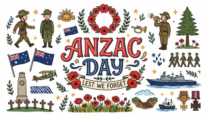 Obraz premium Anzac Day Lest We Forget Wreath Poppy Australian Soldiers