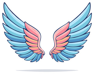 Obraz premium Vibrant vector illustration of symmetrical wings with colorful blue and pink feathers