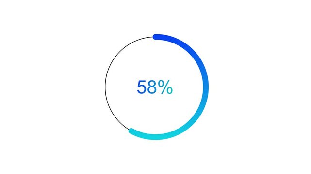 Numerical counting from 0 to 58. Countdown timer from 0 to 58 seconds real time. Modern flat design of countdown animation on black background Circular progress bar with bright white light.