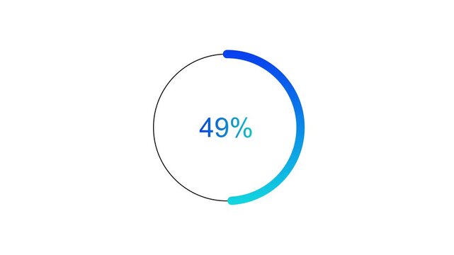 0 to from 49% loading loop animation. glowing circular progress on white background .
