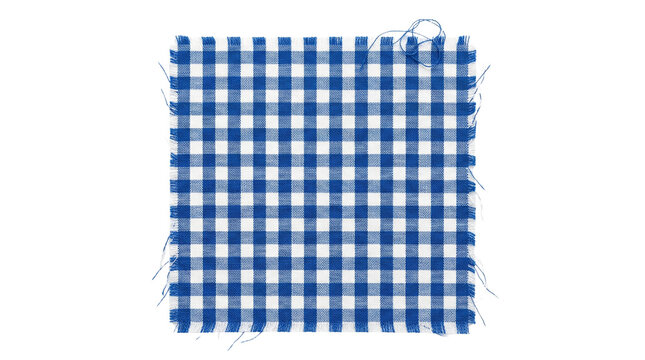 Blue and white gingham checkered fabric swatch isolated