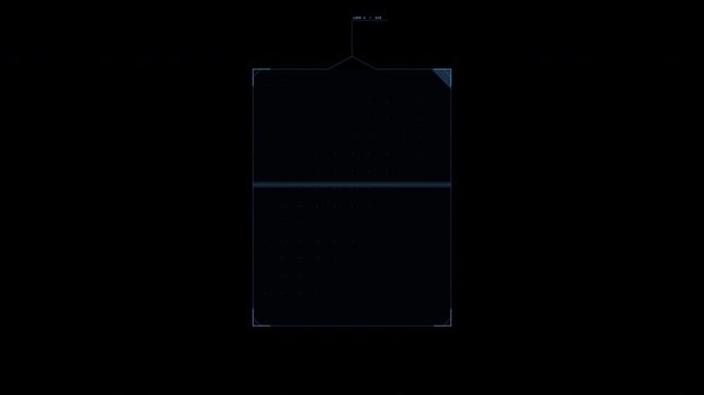 Futuristic digital scanner interface animation displaying data processing and grid elements on dark background.
