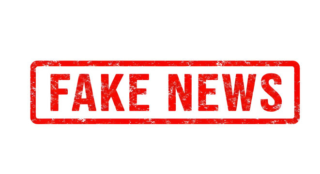 Red fake news stamp on transparent background