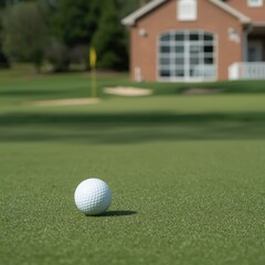 Fototapeta premium Golf ball on green course, golfing sports, outdoor recreation, leisure activities