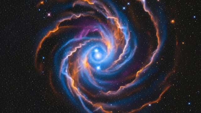 Vibrant Spiral Galaxy with Blue and Orange Swirls in Deep Space