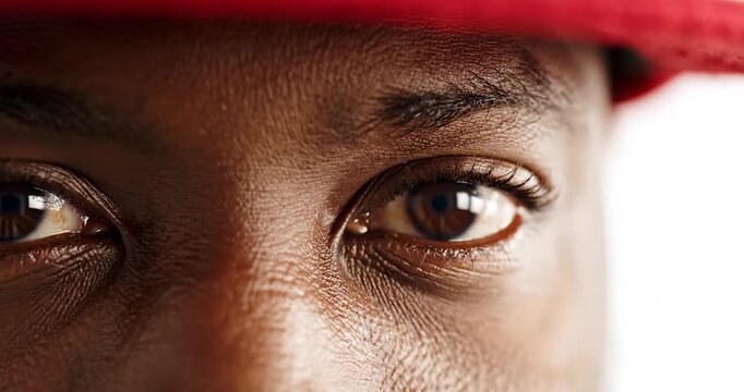 Close-up Portrait of a Black Man Wearing a Red Hat