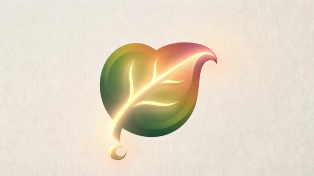 Gradient Heart Leaf Symbol in 3D graphic style, vibrant green orange and red, representing health and vitality, looped animation