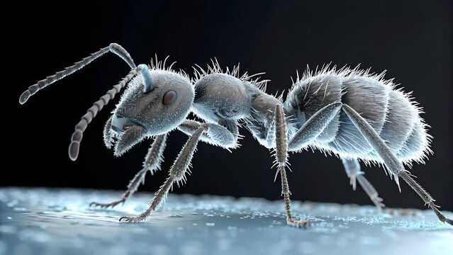 ant with ice coating, macro extreme detail, AMOLED black