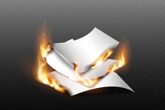 Burning office papers symbolizing data destruction and risk
