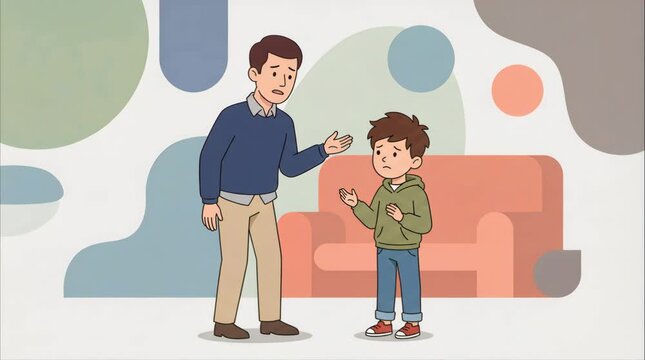 Separated couple face each other through a window as broken hearts float around, symbolizing breakup, moving on, emotional distance, and the end of a relationship.