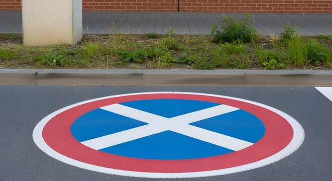 Scottish saltire symbol on road surface scottish flag street
