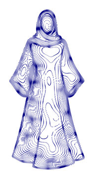 Abstract topographic woman silhouette, blue line art female figure icon