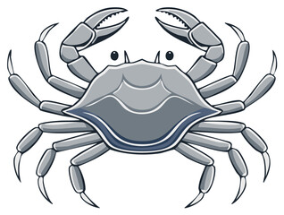 Fototapeta premium Cartoon illustration of a gray crab with claws and legs.