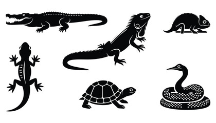 Wild reptile silhouette set featuring alligator iguana turtle snake and chameleon for logo vector illustration © Md Robin Hasan