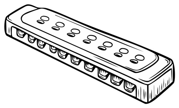 Harmonica Hand Drawn Musical Instrument Vector Illustration Outline