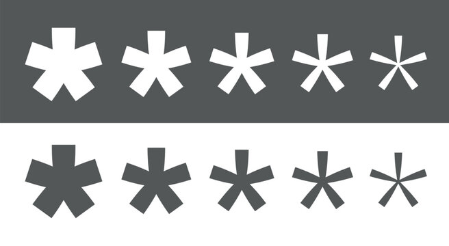 Asterisk (superscript asterisk). Indicates a footnote, explanation, or comment. Used to censor words. A multiplication sign in mathematics. A typographic mark used to indicate ambiguity. Vector.