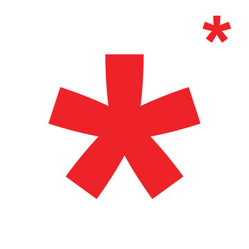 Asterisk (superscript asterisk). Indicates a footnote, explanation, or comment. Used to censor words. A multiplication sign in mathematics. A typographic mark used to indicate ambiguity. Vector.