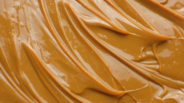 Rotating dulce de leche background with glossy caramel waves.