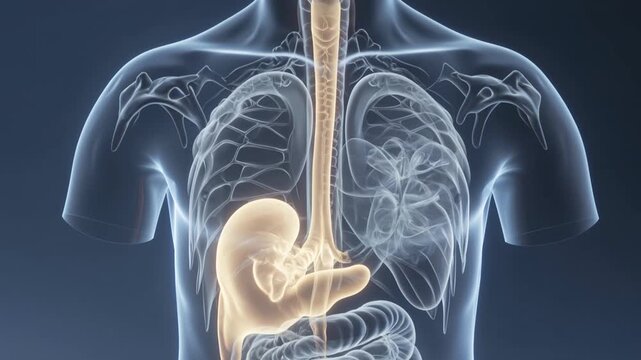 3D Human Anatomy Illustration of Lungs and Digestive System