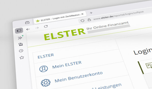 A screenshot with tilted camera of the German tax offices online interface for direct interaction called "ELSTER".