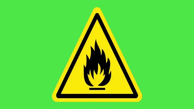 Fire Hazard Warning Sign animation on Green Screen