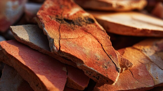 Cracked Red Clay Plates in Warm Light