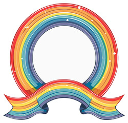 Obraz premium Circular Rainbow Frame with Ribbon Banner and Sparkles