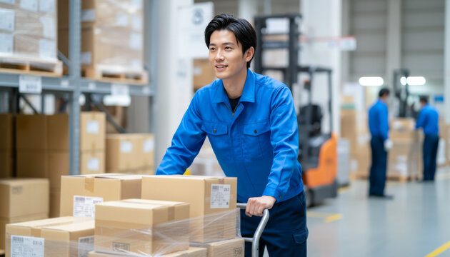 物流倉庫で働く男性スタッフ：商品在庫管理
