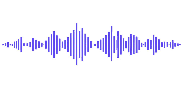 A professional blue sound wave vector illustration depicts a digital audio equalizer frequency graph on a white background for business technology data and music market growth design