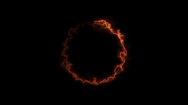 Abstract fiery ring animation with burning orange sparks and glowing energy loop on black background for motion design