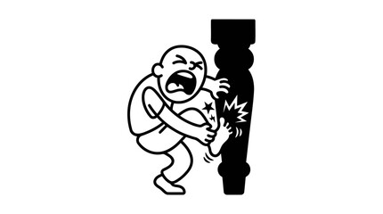 Obraz premium Minimalist Furniture Leg with Stubbed Toe Cartoon Line Art, Monochrome Vector Illustration of Painful Slapstick Humor