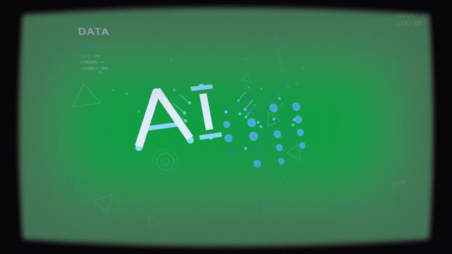 Stylized AI visualization unfolding on HUD, revealing AI mark, node matrix, circuits, DATA panel