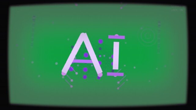 AI logo activating with dots forming, circuits extending, bars sliding on transparent HUD for tech